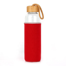 Custom hot selling 16oz 500ml Eco friendly borosilicate glass water bottle with bamboo lid sleeve